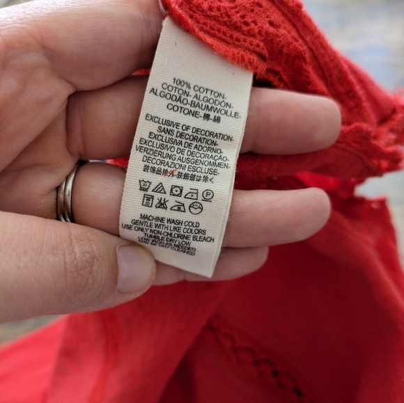 Free People Amy Red Floral Embroidered Bohemian Long Sleeve Blouse Women's Small - Picture 11 of 11